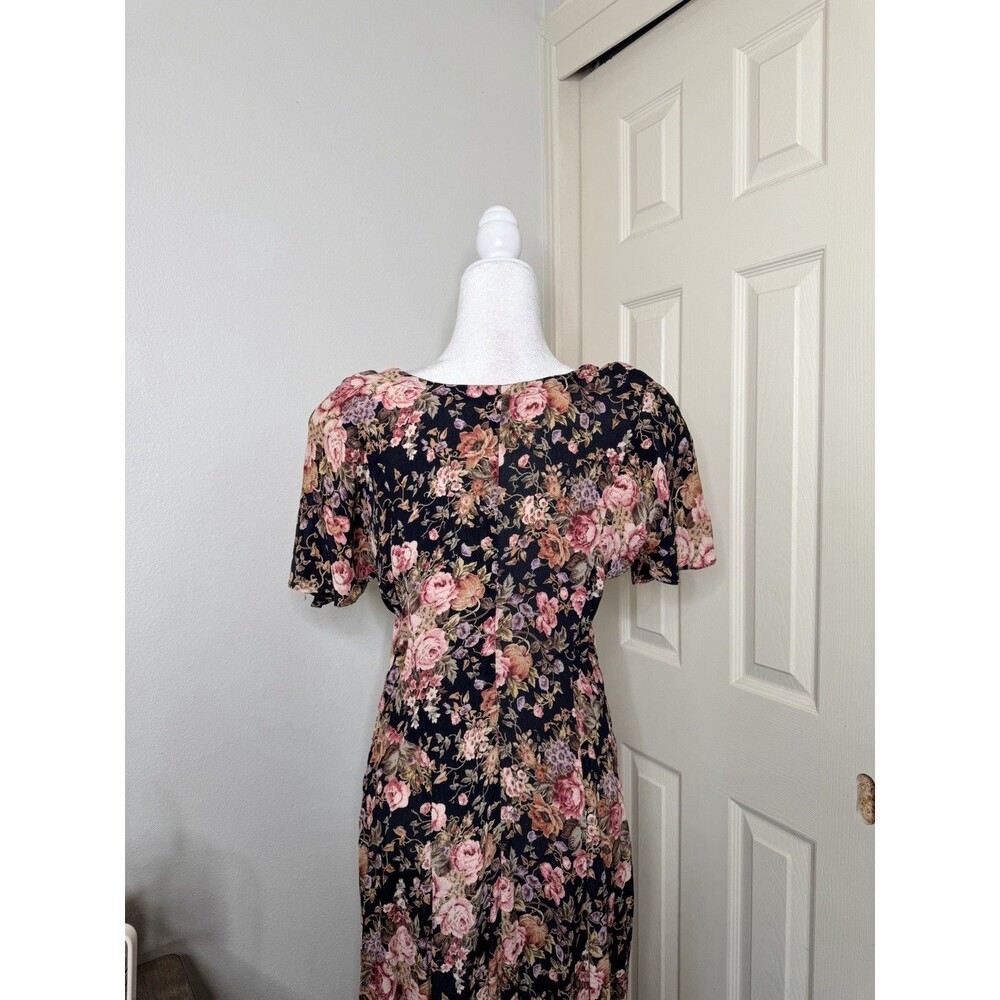Starina Maxi Dress Medium Floral Button Front Short Sleeve Rayon Cottagecore - Picture 10 of 16